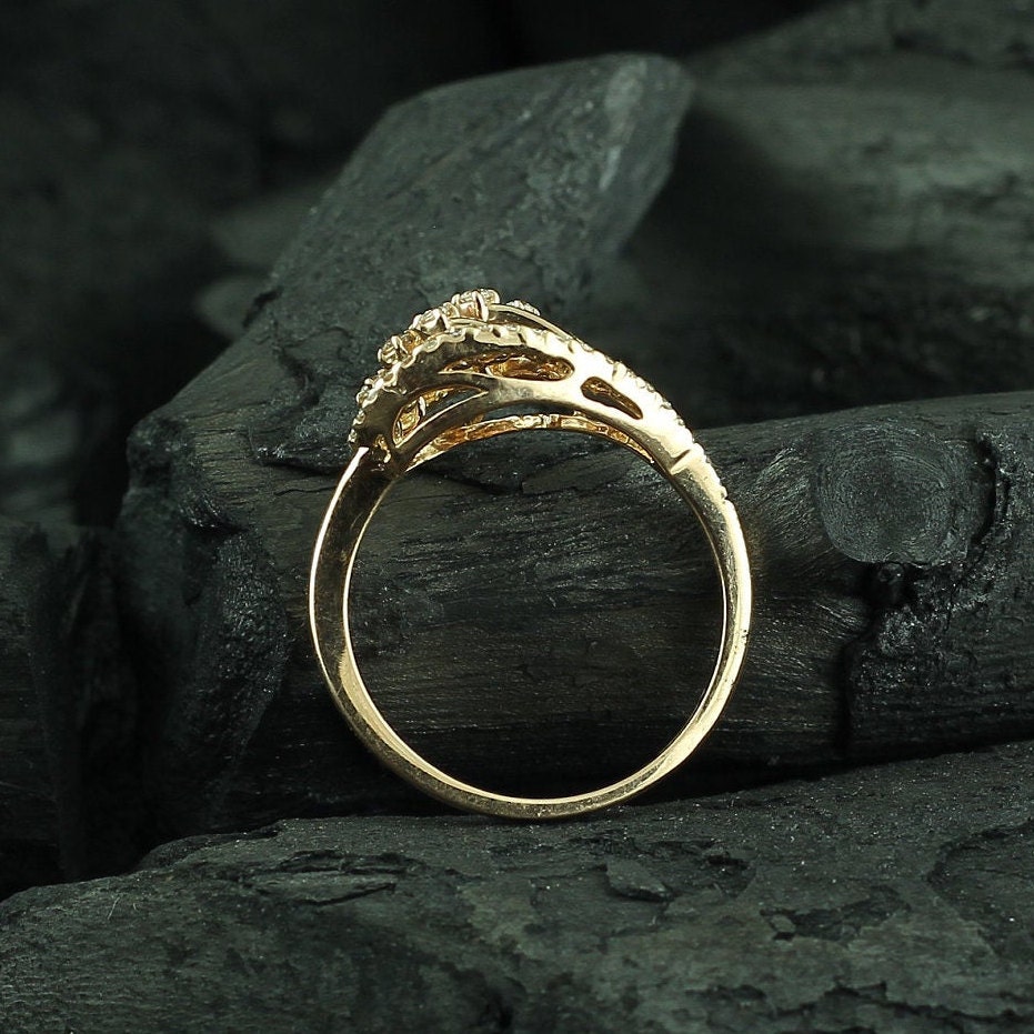 Leaf Gold and diamond ring Solid 14k gold Leaf ring Leaf Etsy