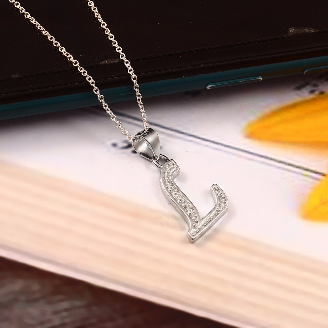 L Initial Diamond Necklace, 14k Solid Gold and Genuine Diamonds Pendant ...