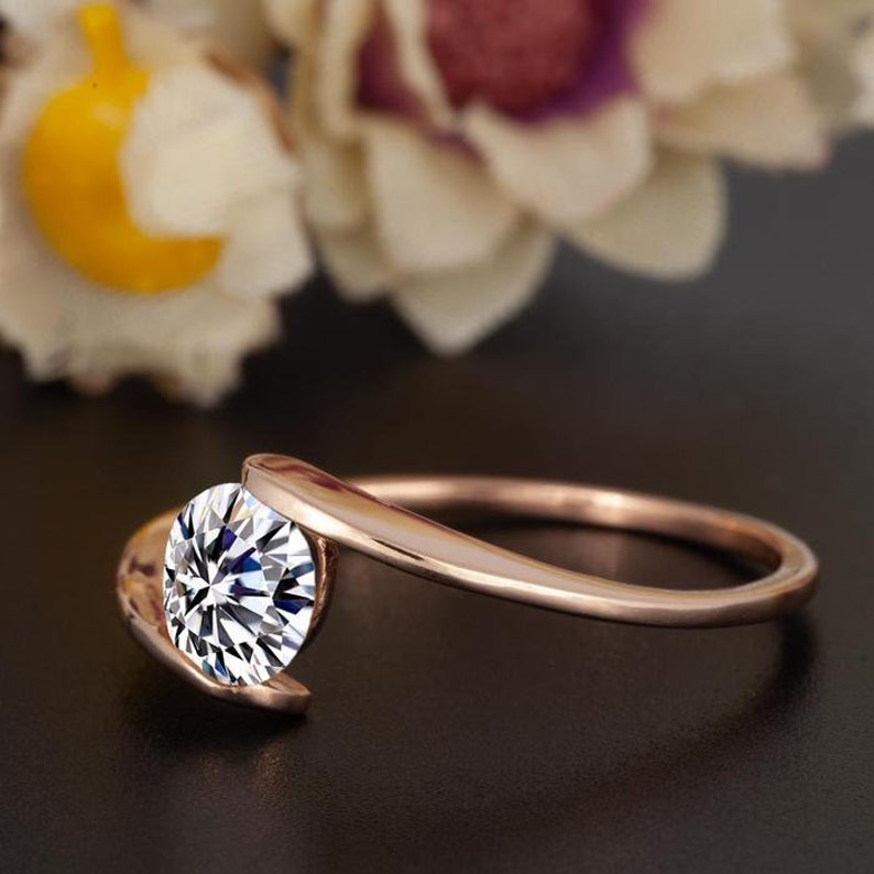 Bypass moissanite Engagement Ring 14k Gold Engagement Ring Etsy