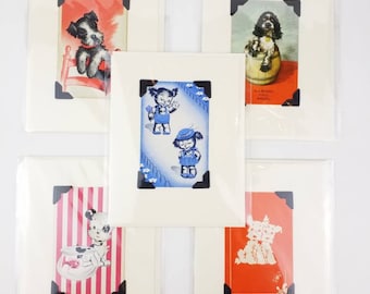 Greeting cards made from vintage playing cards, set of 5 blank greeting cards, greeting cards with cute little 50's style dogs