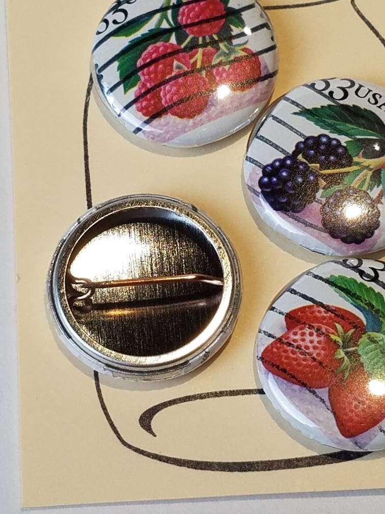 Vintage Paper Pinback Buttons 1 Inch With Strawberries Blackberries ...
