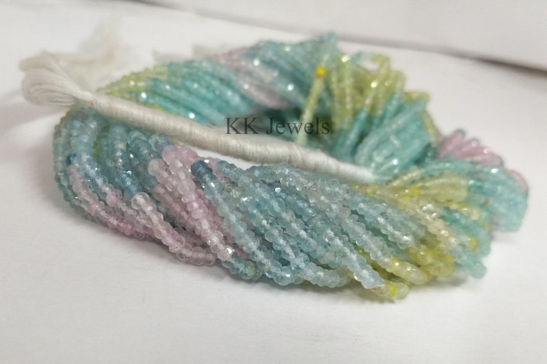 Natural Micro Multi Aquamarine Beads 3-3.5MM 13 Inches Strands AAA Quality Multi Aquamarine Faceted Rondelle Beads Tiny Aquamarine Beads