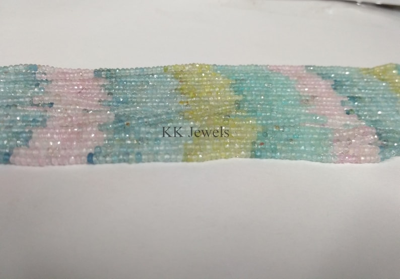 Natural Micro Multi Aquamarine Beads 3-3.5MM 13 Inches Strands AAA Quality Multi Aquamarine Faceted Rondelle Beads Tiny Aquamarine Beads