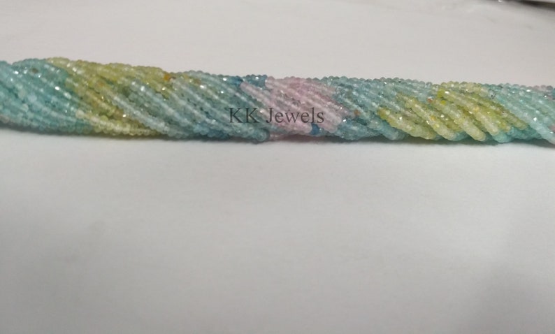Natural Micro Multi Aquamarine Beads 3-3.5MM 13 Inches Strands AAA Quality Multi Aquamarine Faceted Rondelle Beads Tiny Aquamarine Beads