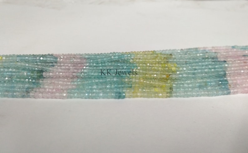 Natural Micro Multi Aquamarine Beads 3-3.5MM 13 Inches Strands AAA Quality Multi Aquamarine Faceted Rondelle Beads Tiny Aquamarine Beads