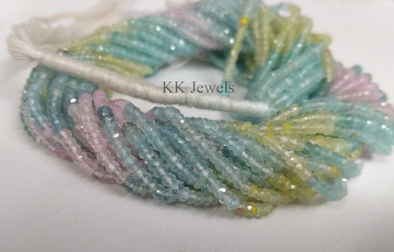 Natural Micro Multi Aquamarine Beads 3-3.5MM 13 Inches Strands AAA Quality Multi Aquamarine Faceted Rondelle Beads Tiny Aquamarine Beads