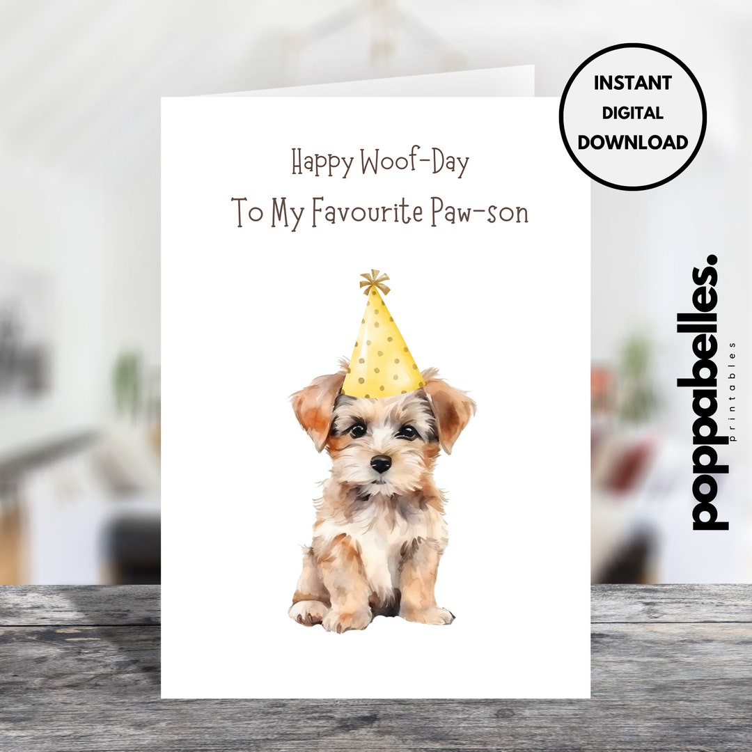 Printable Dog Birthday Card Cute Puppy Card Happy Woofday Etsy