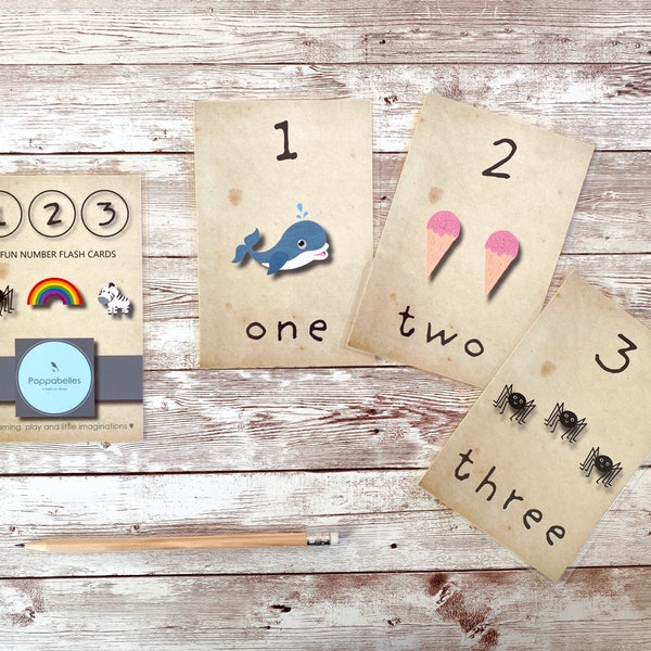 Number Card Set, 1-10 Laminated Flashcards, Educational Christmas Gift for Kids,  Number Counting Card Set, Learning Numbers, Poppabelles