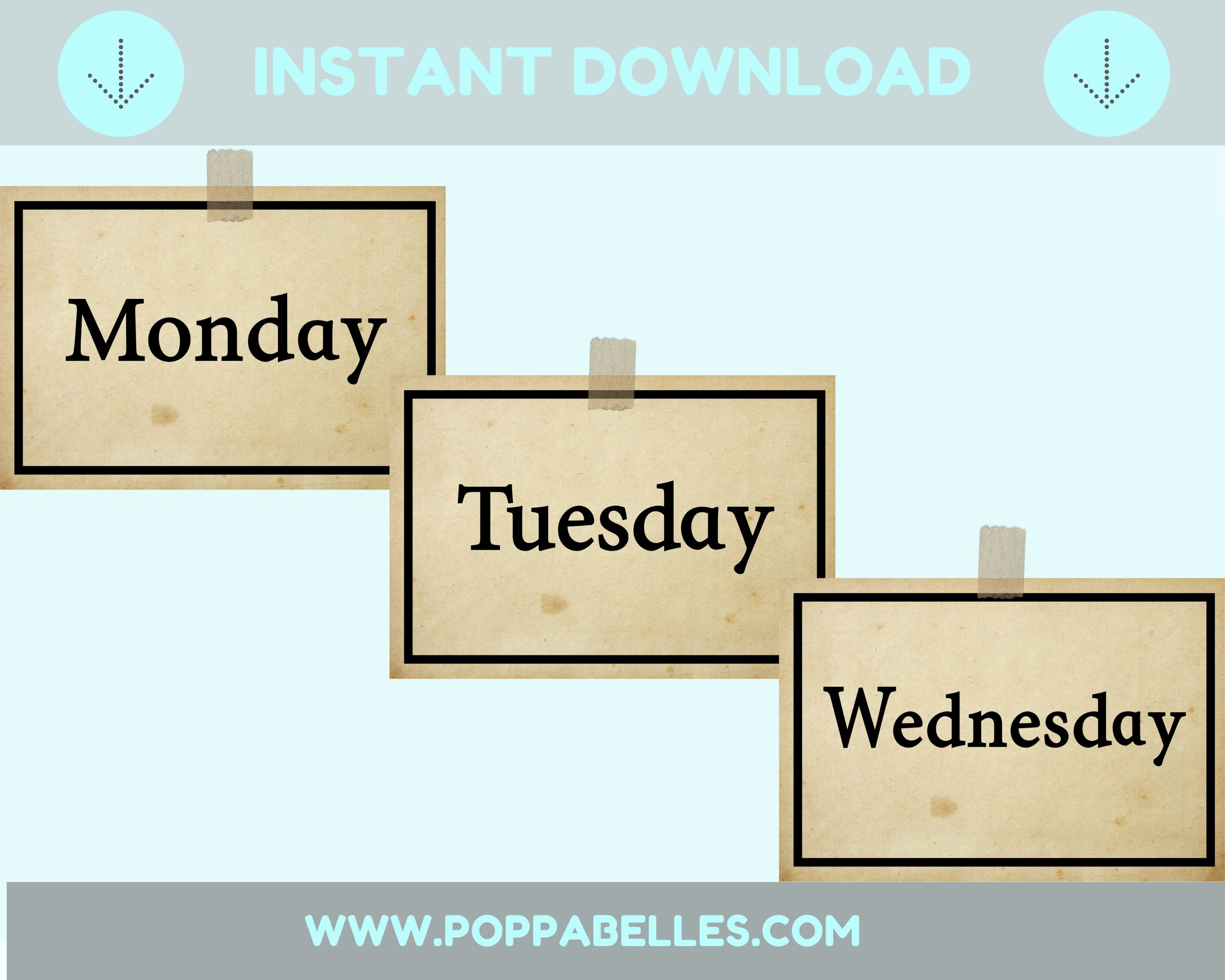 Printable Days Of The Week Flashcards For Children By Etsy