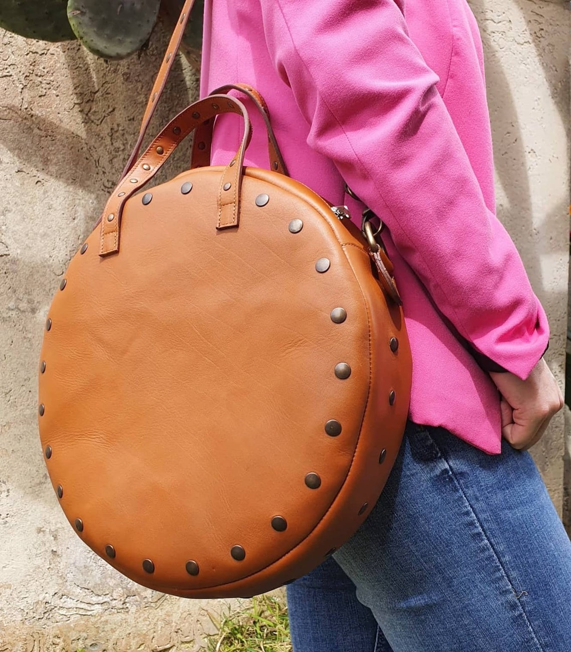 Round Bag handcrafted circular bag in real leather Etsy