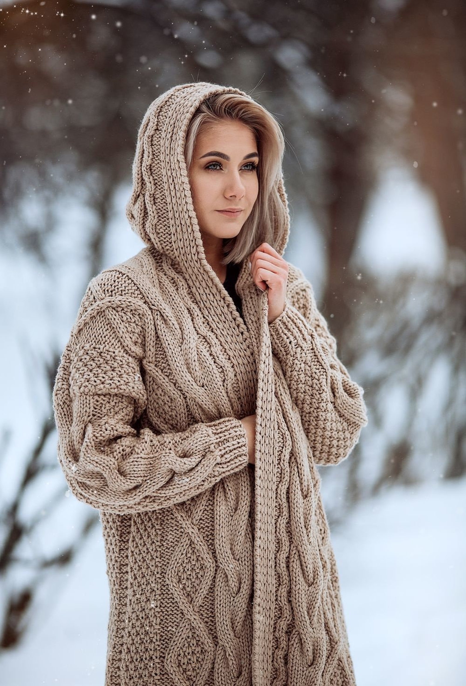 Cardigans: Tricoté Cardigan Femmes à capuchon dans la couleur | Etsy