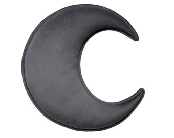 Charcoal Grey Velvet Crescent Moon Pillow: Celestial Nursery Decor