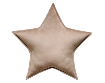 Biscuit Beige Velvet Star Shaped Cushion Celestial Elegance Throw Pillow Nursery Decoration Home Decor Children’s Room Decorative Gift Idea