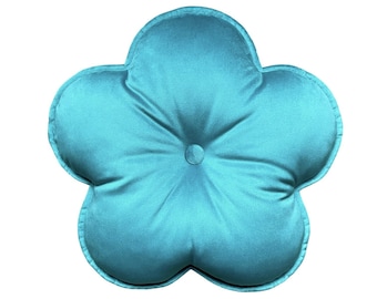 Turquoise Blue Velvet Flower Shaped Cushion, Flower Shaped Pillow, Decorative Cushion, Throw Pillow, Nursery Decor, Toddler Room Decoration