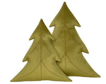 Pine Tree Velvet Cushion: Olive Green Woodland Decor
