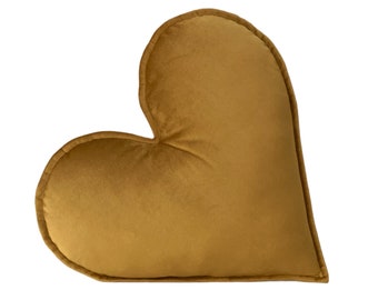 Mustard Gold Velvet Heart Pillow: Decorative Nursery Cushion