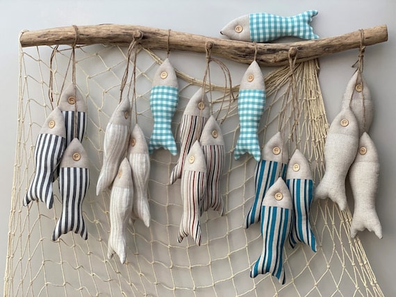 Set of 3 Fabric Fish Wall Hanging Marine Style Coastal Nautical Ornaments  Home Decoration Seaside Beach House Decor 