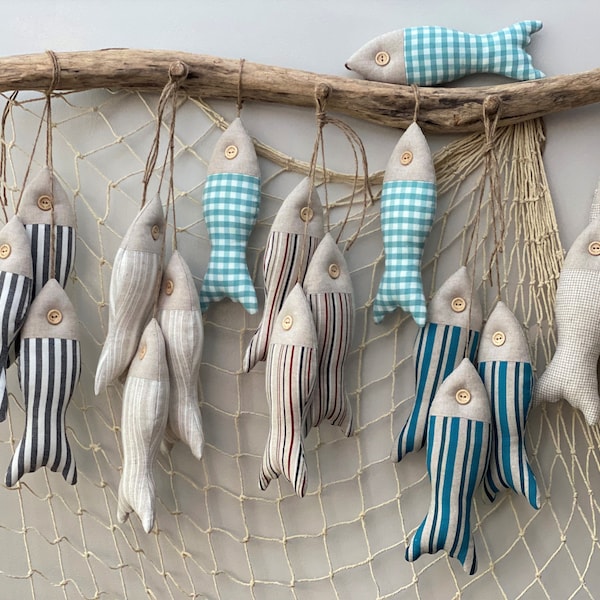 Set of 3 Fabric Fish Wall Hanging Marine Style Coastal Nautical Ornaments Home Decoration Seaside Beach House Decor