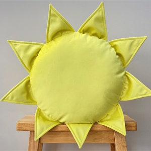 Yellow Velvet Sun Pillow, Sunshine, Sunflower Cushion, Weather Style Decorative Cushion, Nursery Throw Pillow, Nursery Decor Gift Idea image 1