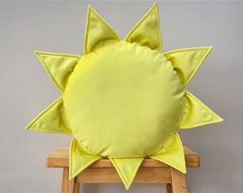 Yellow Velvet Sun Pillow: Handmade Nursery Decor Cushion
