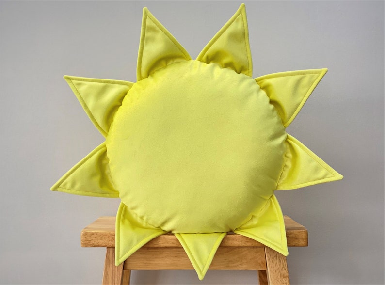 Yellow Velvet Sun Pillow, Sunshine, Sunflower Cushion, Weather Style Decorative Cushion, Nursery Throw Pillow, Nursery Decor Gift Idea image 1