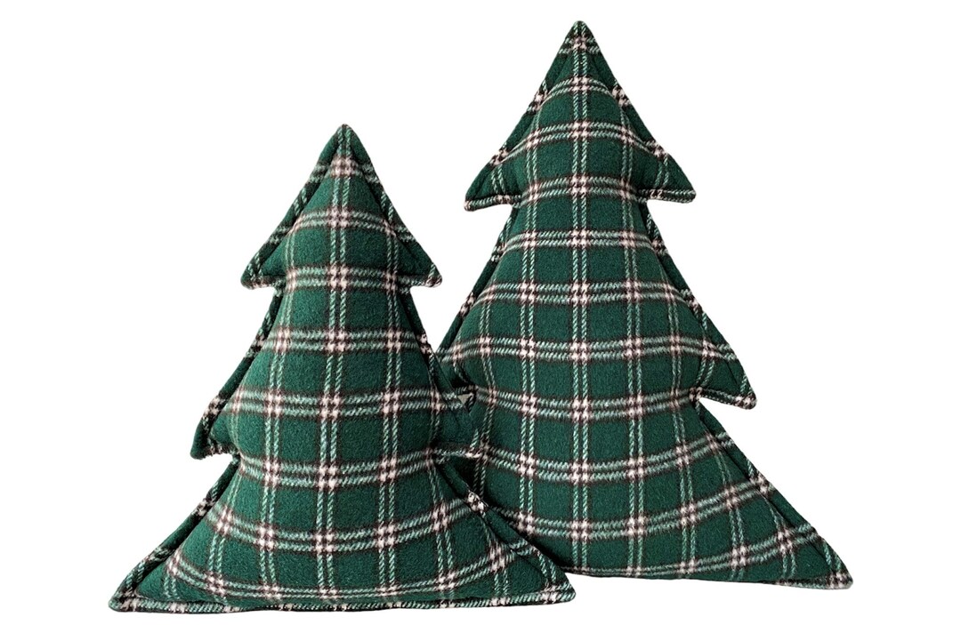 Limited Green Checked Pine Christmas Tree Shaped Cushion, Christmas