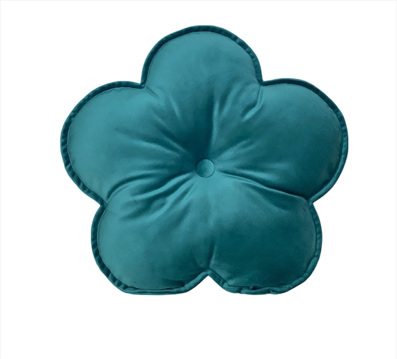 Teal Blue Velvet Flower Shaped Cushion Flower Shaped Pillow Etsy