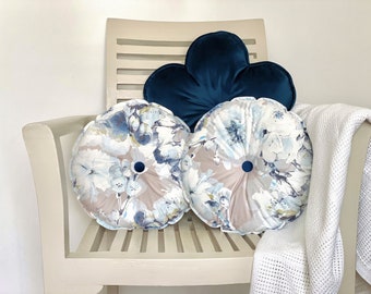 Velvet Round Cushion With Flower Watercolour Paint Effect, Round Cushion, Round Pillow, Throw Cushion, Decorative Pillow