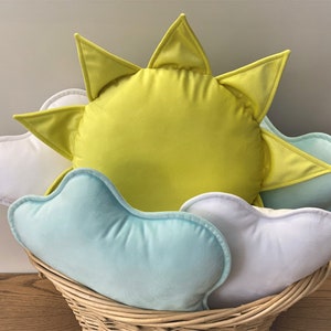 Yellow Velvet Sun Pillow, Sunshine, Sunflower Cushion, Weather Style Decorative Cushion, Nursery Throw Pillow, Nursery Decor Gift Idea image 4