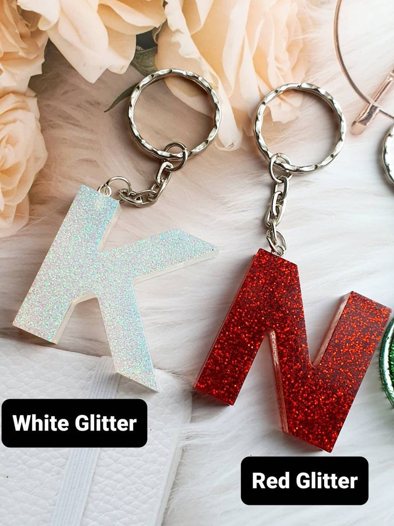 Resin Keychain, Personalised Gift, Woman Gift, Gift Idea, Glitter Accessory, Letter Keychain, Custom Keychain, Resin Keyring, keychain Gift, image 5