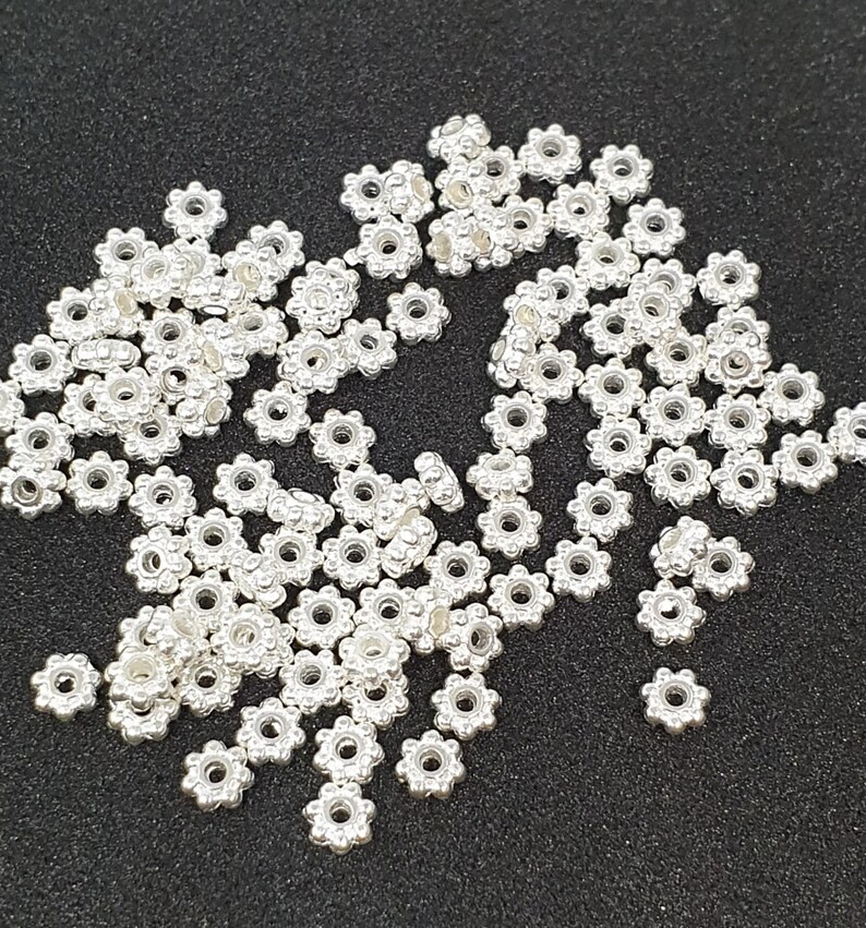 100 Flower Spacer Beads Silver Plated Snowflake Beads 4mm,Silver Bead Daisy Spacer