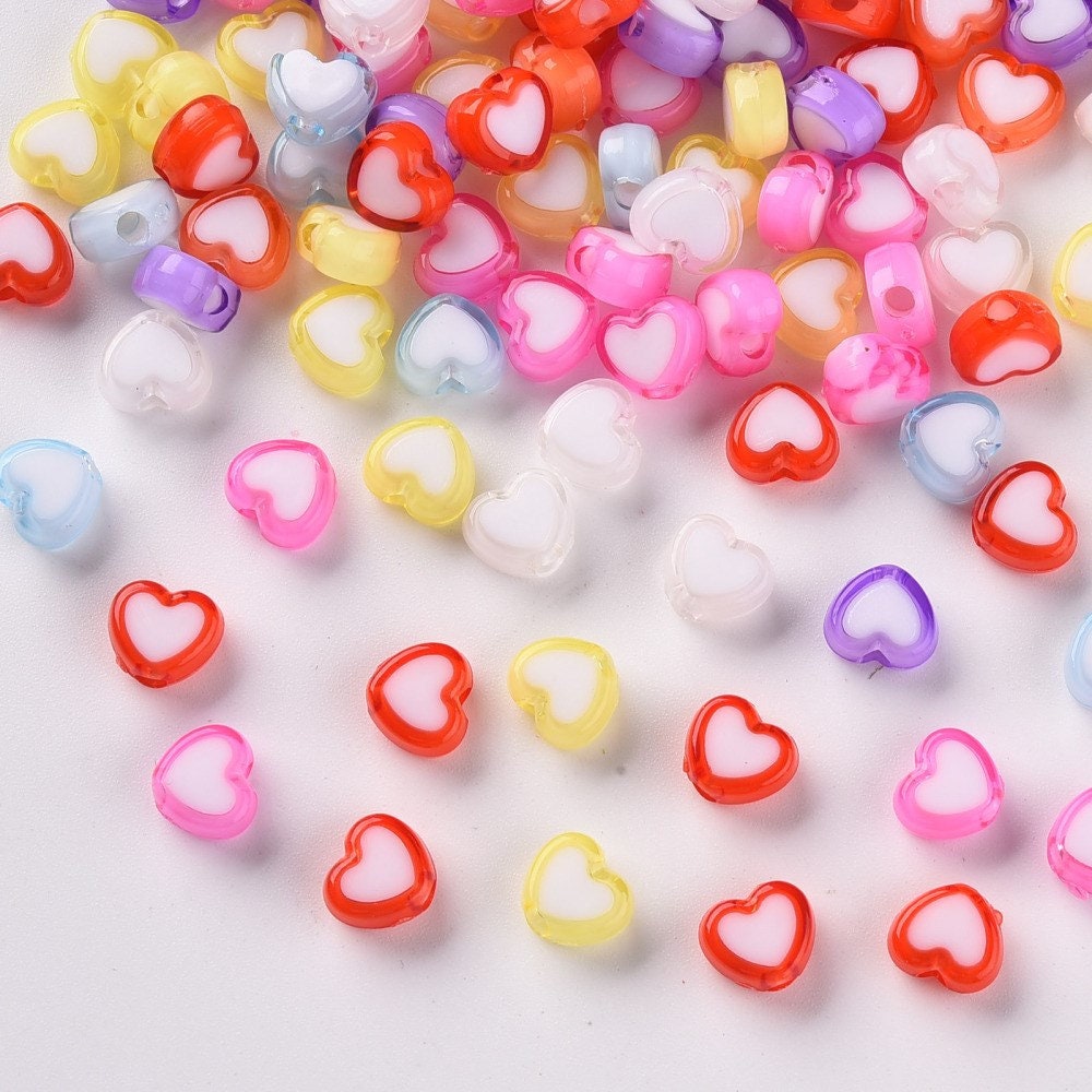 Pastel Candy Rainbow Heart Beaded Bracelet. 