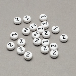 100 Letter Z acrylic round alphabet beads white and black