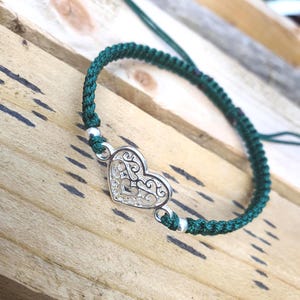 Handmade Macrame Bracelet with Silver Heart Charm | Adjustable Friendship Jewelry | Gift for Her, Anniversary, Minimalist Boho