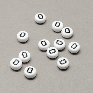 100 letras D acrílicos cuentas redondas del alfabeto blanco y negro