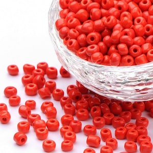 6/0 Glass Seed Beads, Opaque Colours Round , Round Red 4mm 50g