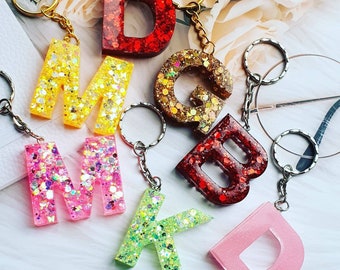 Resin Keychain, Personalised Gift, Woman Gift, Gift Idea, Glitter Accessory, Letter Keychain, Custom Keychain, Resin Keyring, keychain Gift,