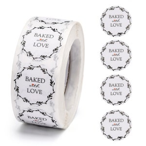 100 Baked with Love Stickers Self-Adhesive Paper Gift Tag Thank you Stickers