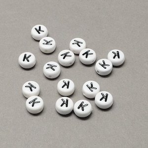 100 Letter K acrylic round alphabet beads white and black