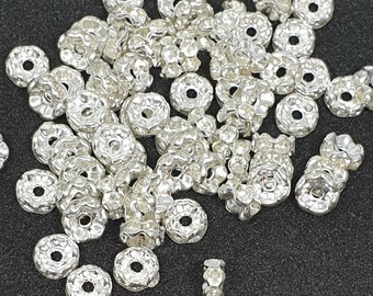 Rhinestone Rondelle - Rhinestone Beads - Crystal Spacers -Silver Rhinestone Spacer Beads 6 mm
