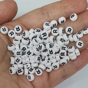 100 Alphabet White Letter Beads Letter R