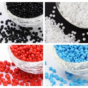 4mm Rocailles 50g, Rot/Blau/Schwarz/Weiße Rocailles, Glas-Rocailles 6/0