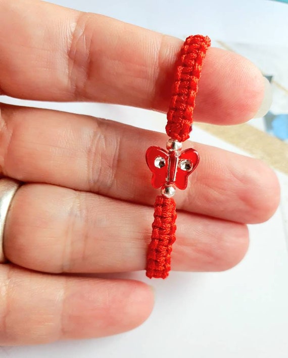 Handmade Red String Baby Bracelet: Acrylic Butterfly Charm