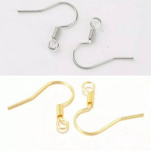 100psc Iron Earring Hooks, Ear Wire, Silver/Gold, 15~16x20~22mm,