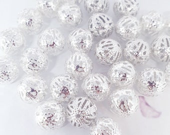 100 x Silver Filigree  Round beads 6mm For Jewellery Making Craft
