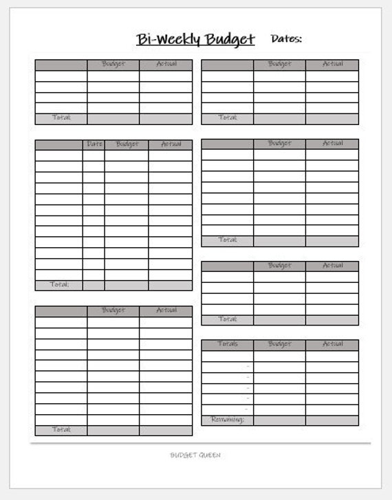 BLANK Bi-Weekly Budget Template 2 PRINTABLE Finance Budget | Etsy