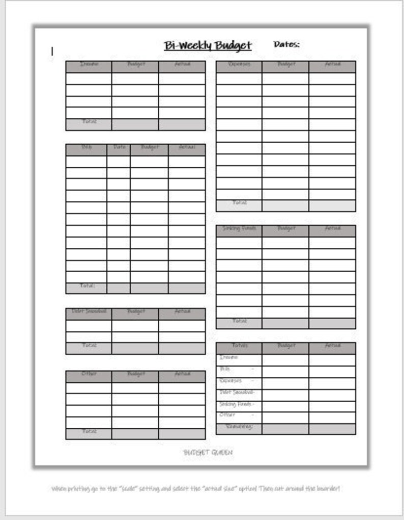 Bi Weekly Budget Template Printable