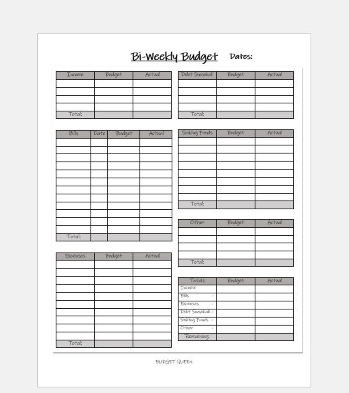 Bi Weekly Budget Template 2 PRINTABLE Finance Budget Sheets Etsy