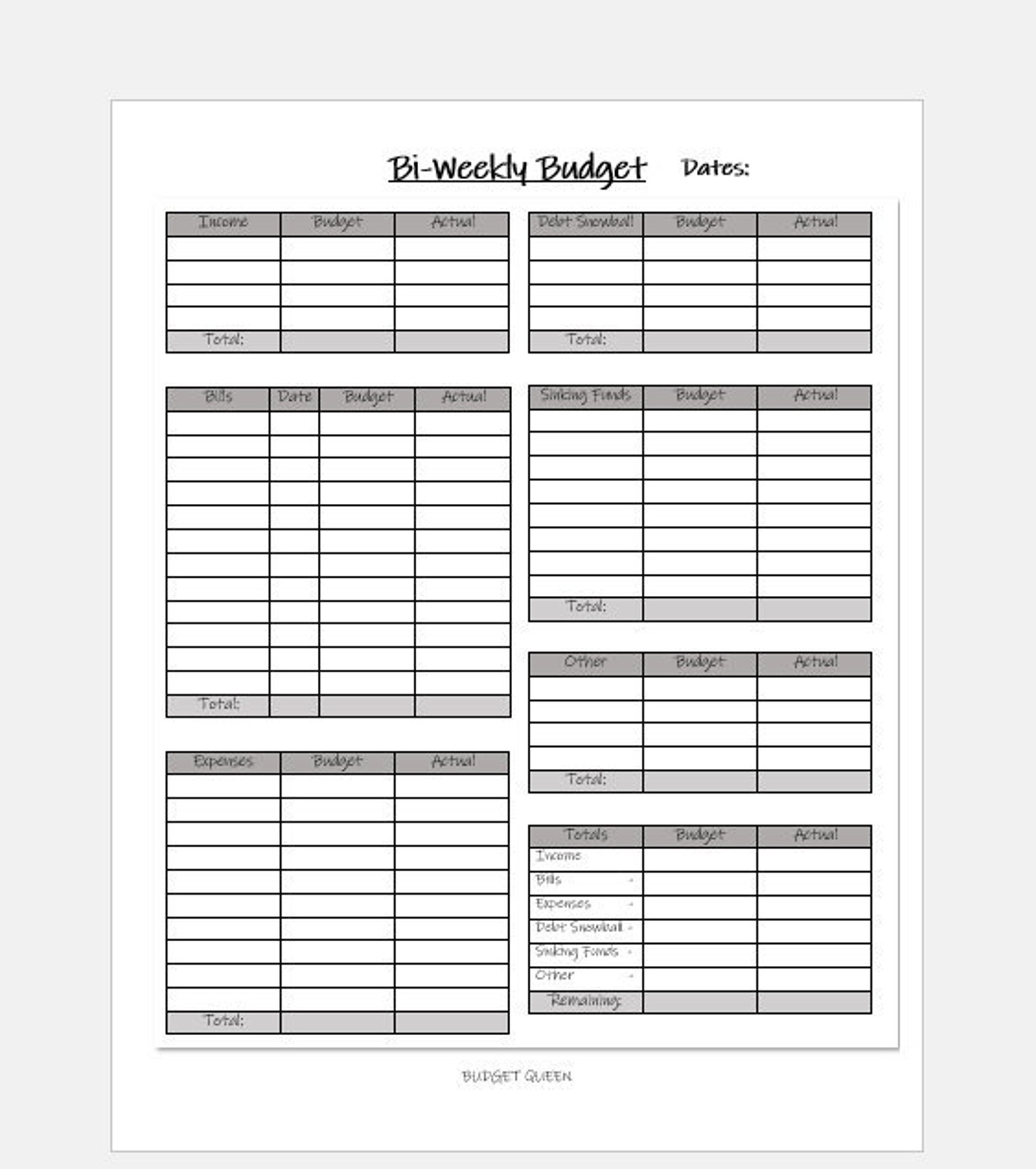 Printable Weekly Budget Template