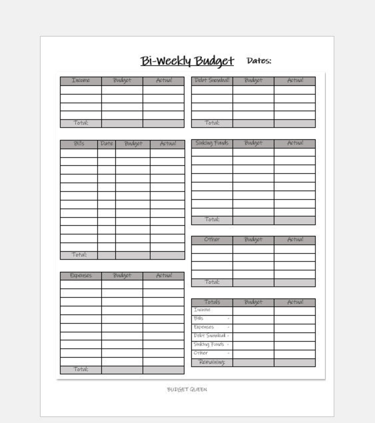 Bi Weekly Budget Planner Printable